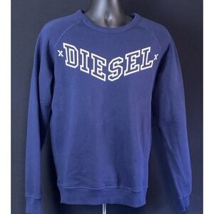 Diesel Sweatshirt Mens Large Crew Neck Pullover Logo Spellout Knit Navy Blue